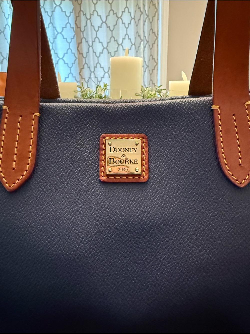 Dooney & Bourke Navy satchel tote bag with Brown Leather Trim - Picture 2 of 16